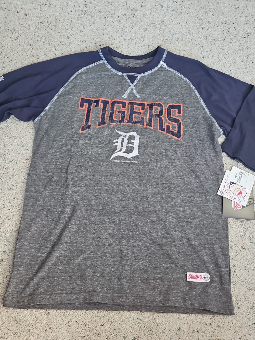 League Kids Detroit Tigers Raglan Tee - Navy & Heather Gray